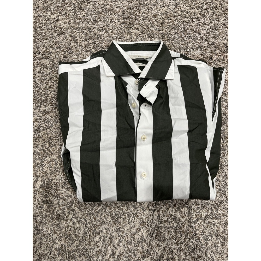 Men's Suitsupply Extra Slim Fit 14.5 Green White Stripe Button Down Shirt